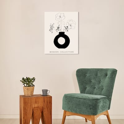 Wynwood Studio Canvas Floral and Botanical Floral Vase Noir Black and Modern & Contemporary Wall Art Canvas Print
