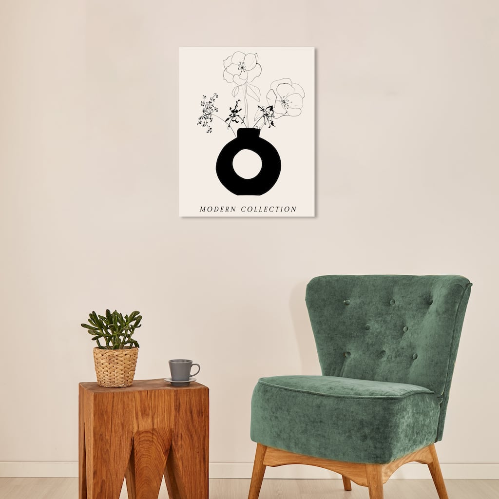Wynwood Studio Canvas Floral and Botanical Floral Vase Noir Black and Modern & Contemporary Wall Art Canvas Print