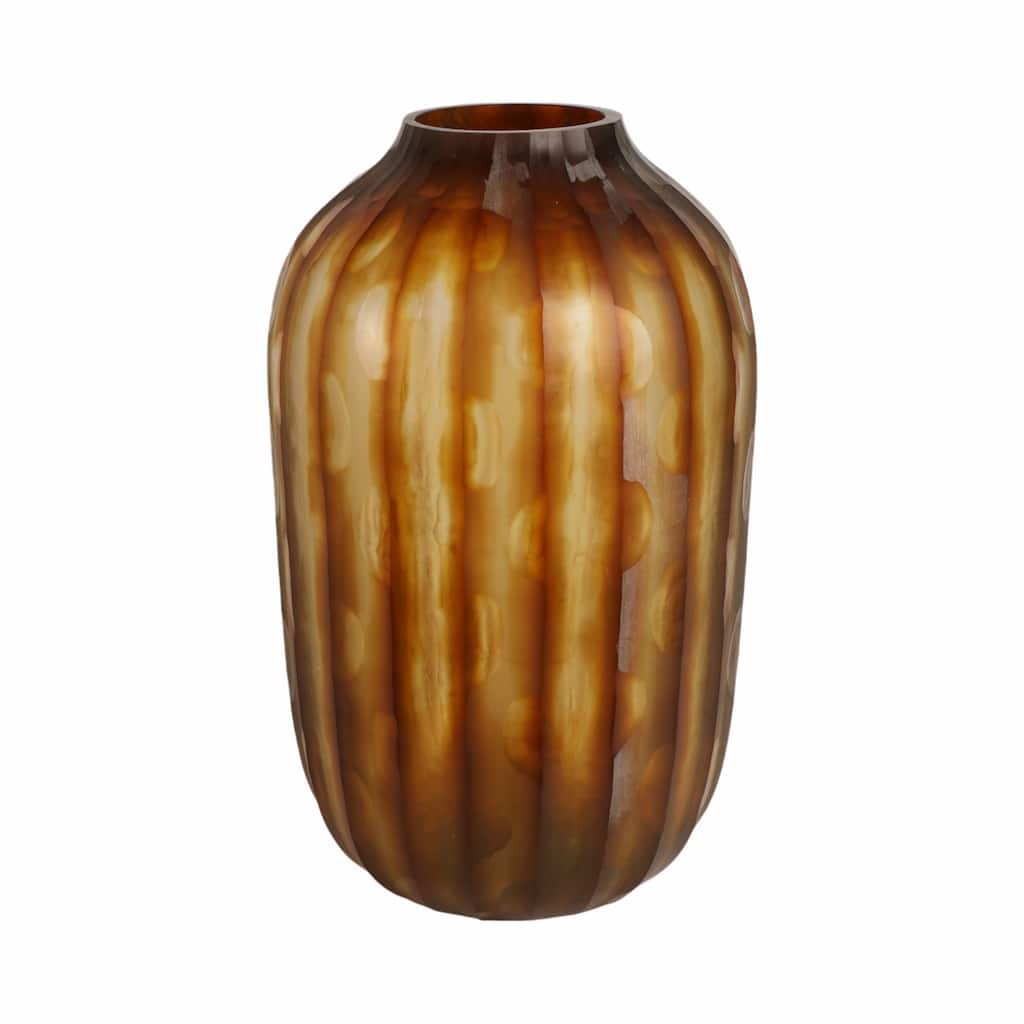 Glass Large Vertical Ribbed Decorative Vase - Brown