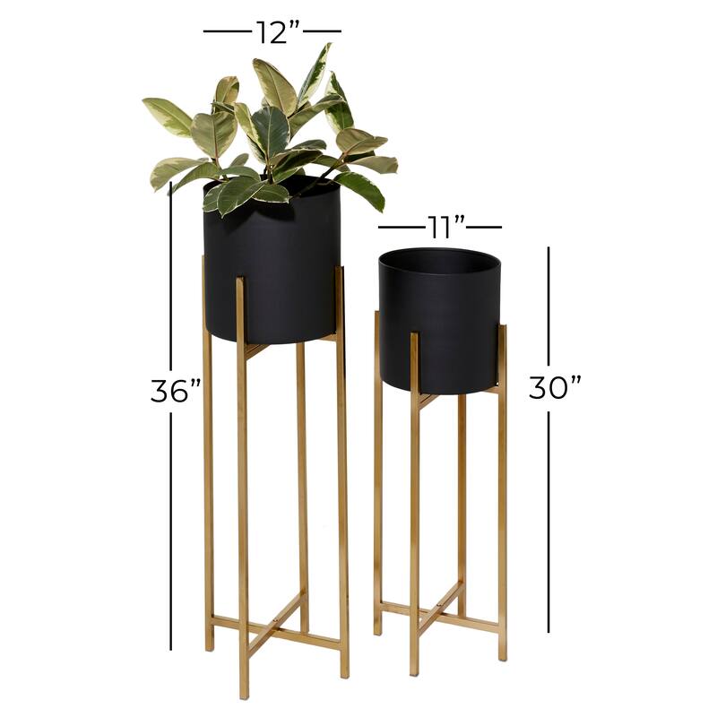 Black Metal Indoor Outdoor Planter with Removable Gold Stand (Set of 2)