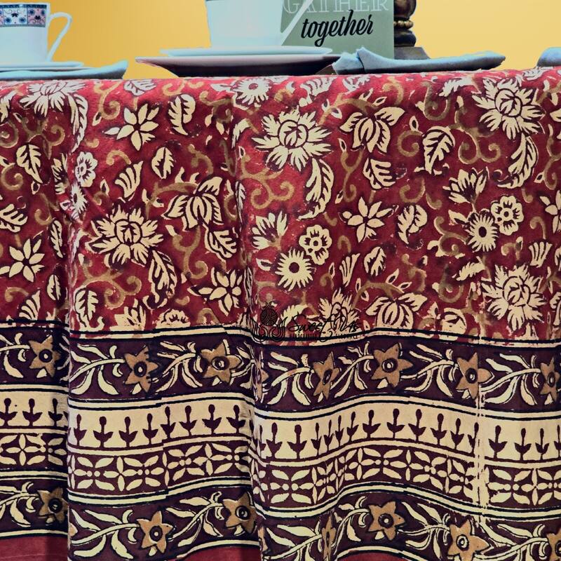 Marigold Bloom Floral Cotton Block Print Tablecloth