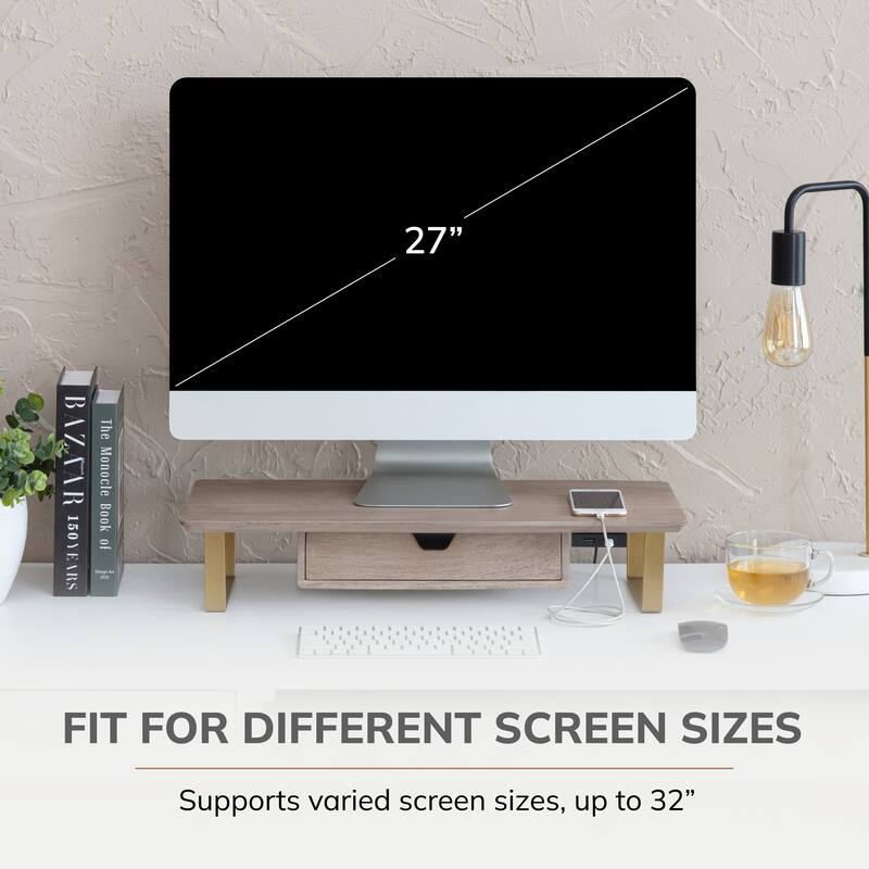 Jani Wood Monitor Stand Riser Desk - Ergonomic Design Stand, Desktop Organizer Table for Home, Office Workspace, Gaming Desk