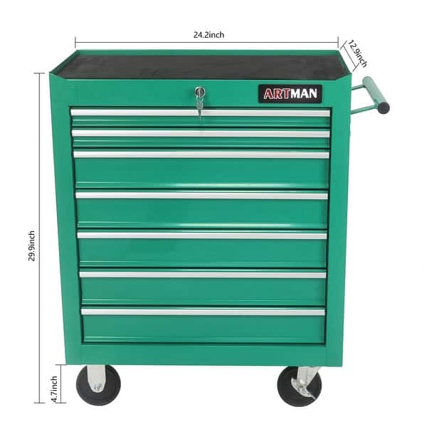 dimension image slide 0 of 6, 7 Drawer Rolling Tool Cart Lockable Steel Tool Chest with Wheels