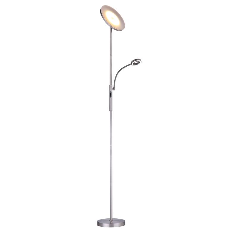 Slim LED Torchiere Floor Lamp with Reading Light, Remote Satin Nickel - 70