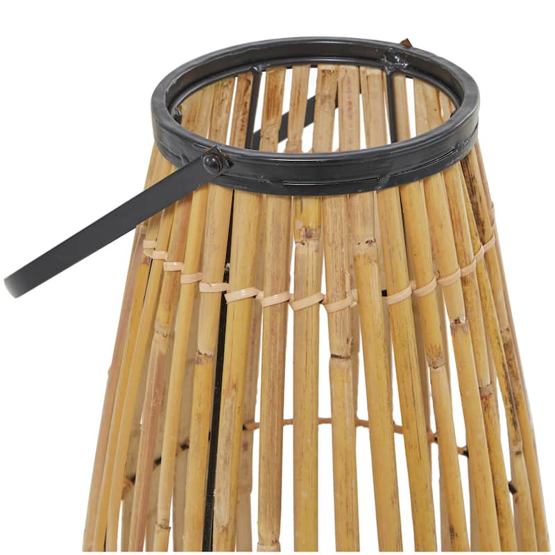 Brown Wicker Handmade Slatted Frame Decorative Candle Lantern with Handle