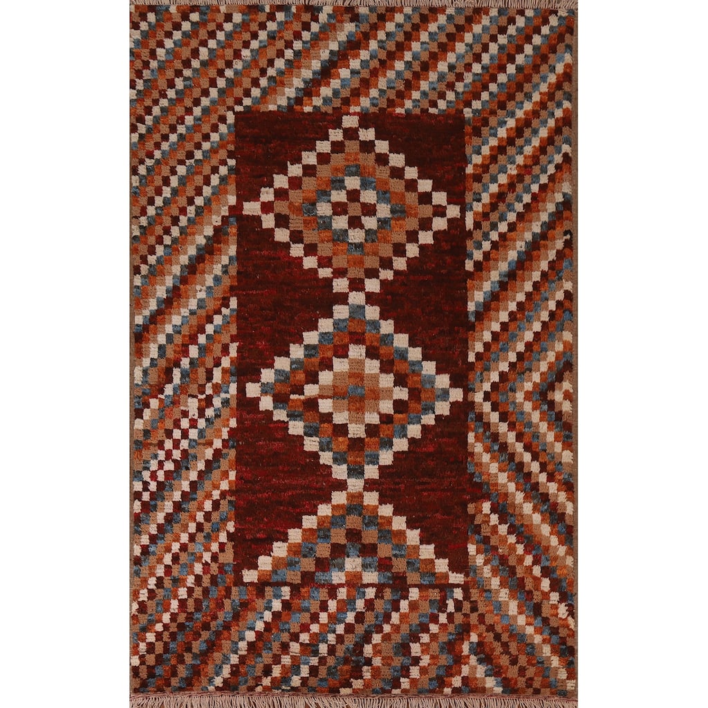 Hand Knotted Oriental 100% Wool Carpet Modern Geometric Red Moroccan Area Rug - 7' 9'' X 5' 6''