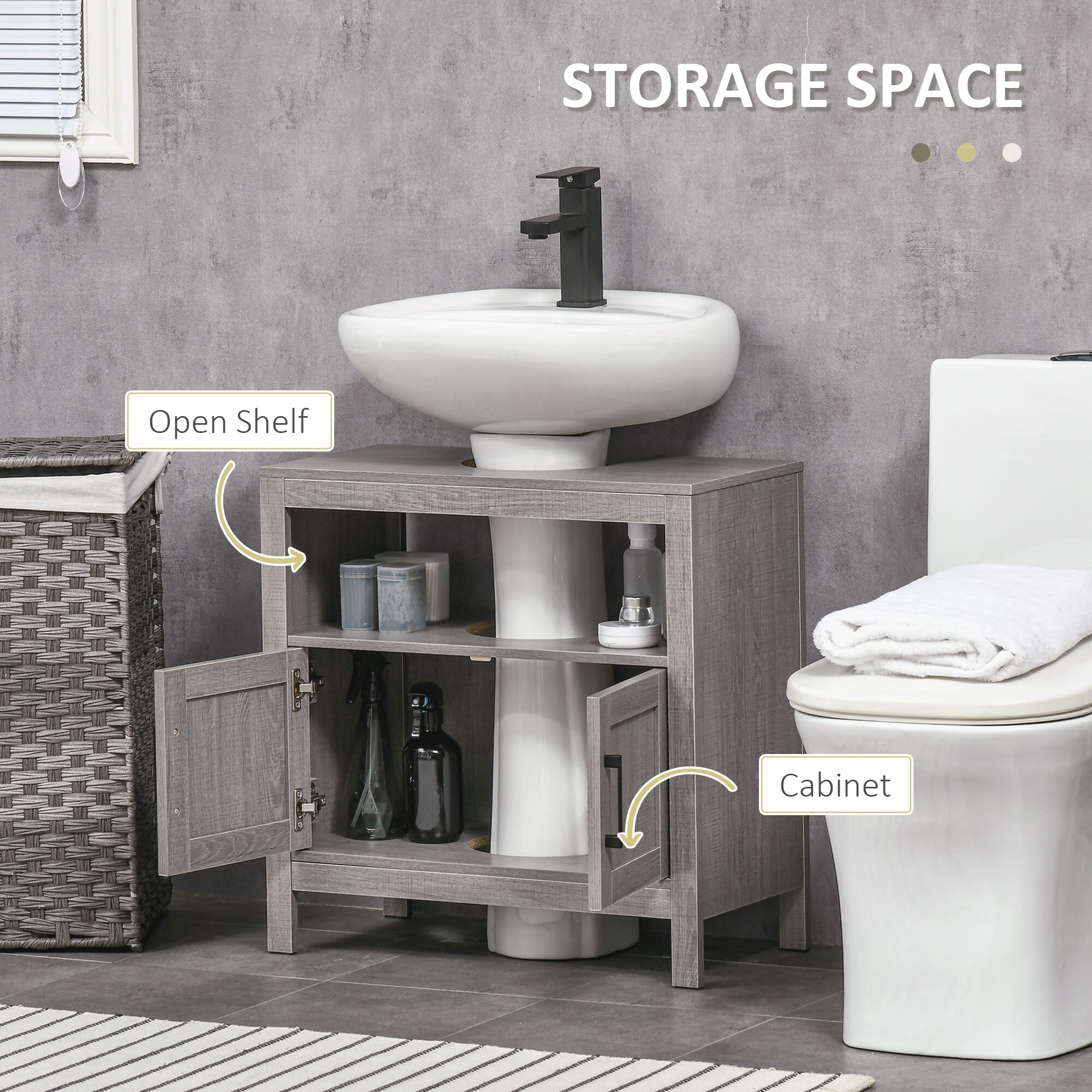 kleankin Pedestal Sink Storage Cabinet Bathroom Sink Cabinet with Doors and Open Shelf Bathroom Vanity Space Saver Organizer On Sale Bed Bath Beyond 37158972