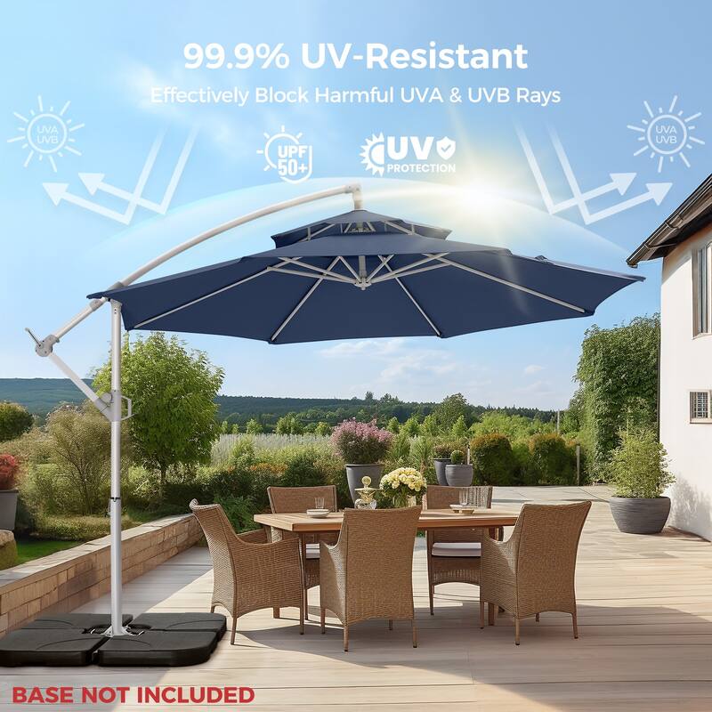 Double Layer 10ft Patio Umbrella with Upgraded Aluminum Frame,Cantilever Hanging Market Umbrella with Base Included