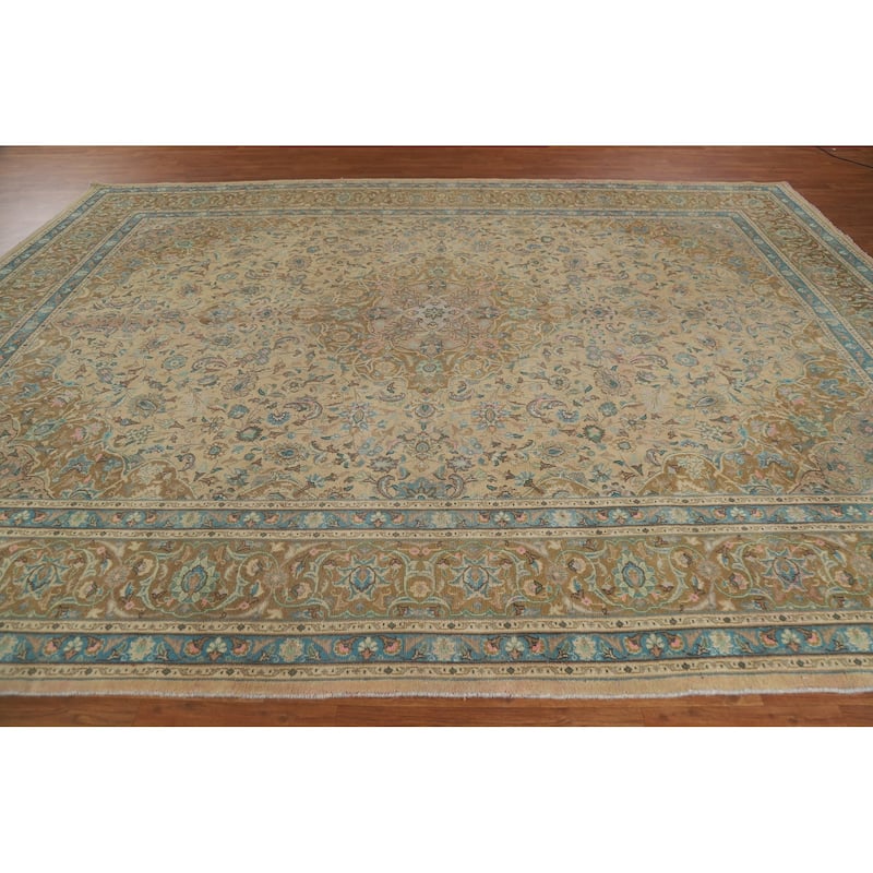 Floral Mashad Persian Antique Area Rug Hand-knotted Wool Carpet - 9'8" x 12'11"