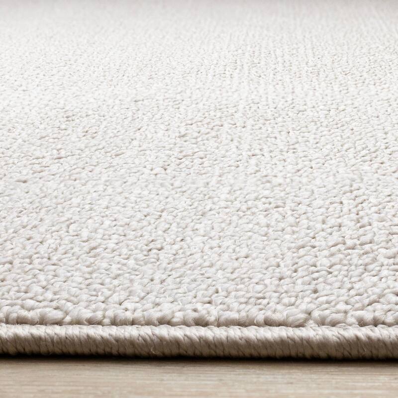 Solid Two-Tone Looped Area Rug in Cream Beige