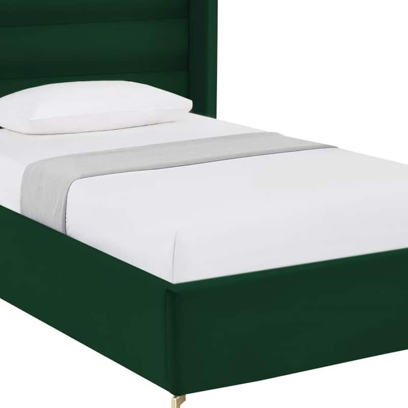 HomeRoots Green Velvet Upholstered Full Bed Frame
