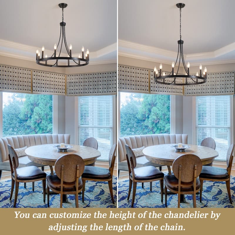 12-Light 26.77-inch Vintage Rustic Wagon Wheel Chandelier for Kitchen