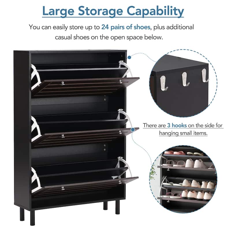 ON-TREND Minimalist Slim Shoe Cabinet with Hanging Hooks