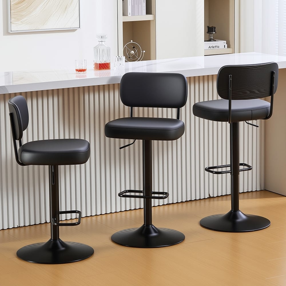 Adjustable Height Swivel Bar Stools with Back and Footrest - 17.7"W x 15.75"D x 35"-42.9"H