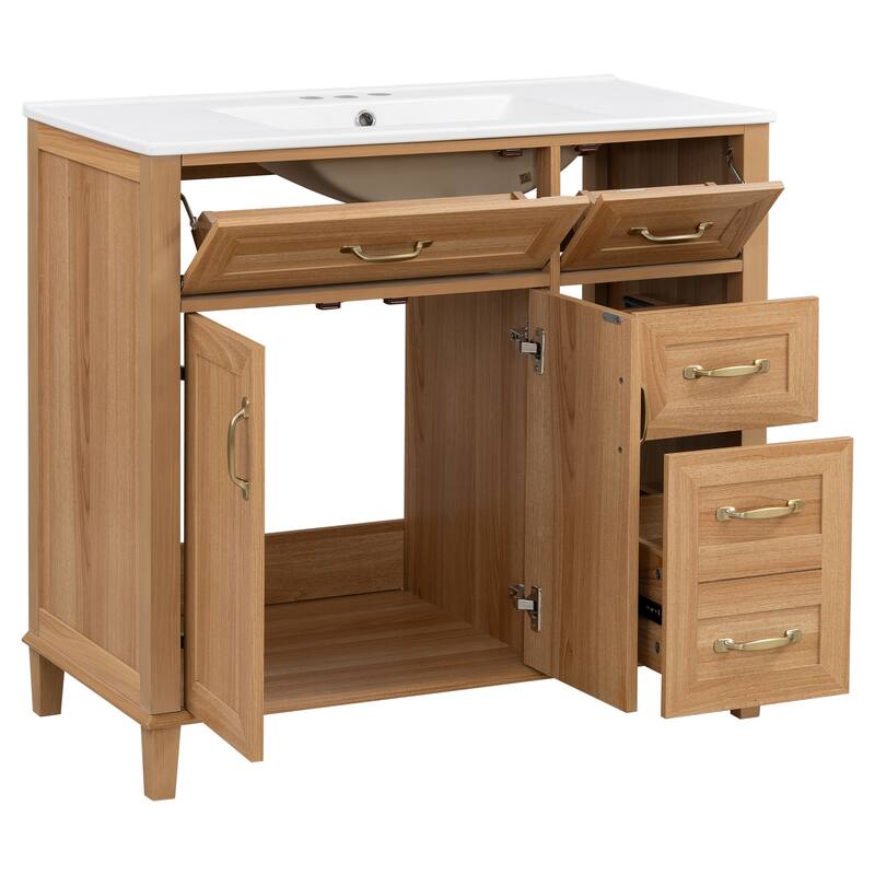 GDFStudio - Avalon Modern Freestanding Bathroom Vanity with Ceramic Sink & Soft Close Multi-Storages