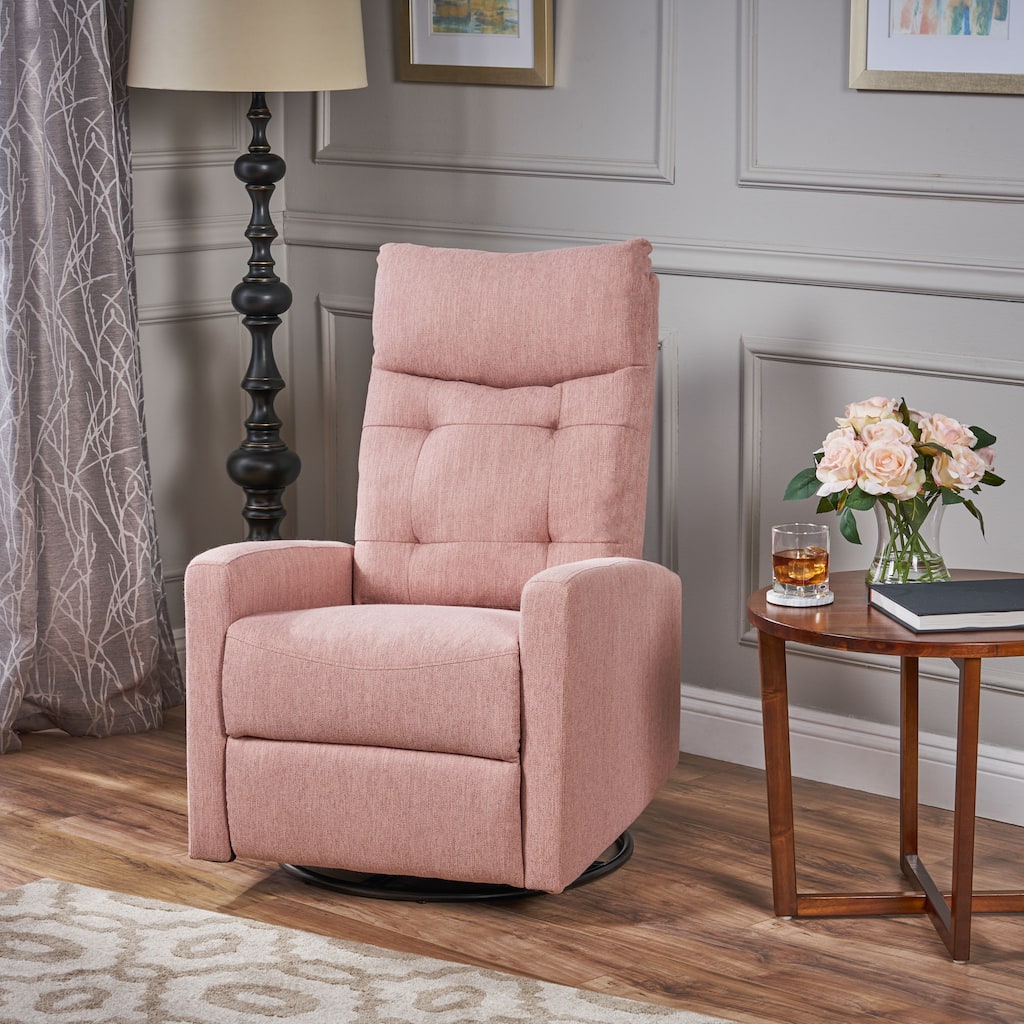 Blush Modern Fabric Upholstered Swivel Glider Push-Back Recliner with Footrest and Tufted Backrest