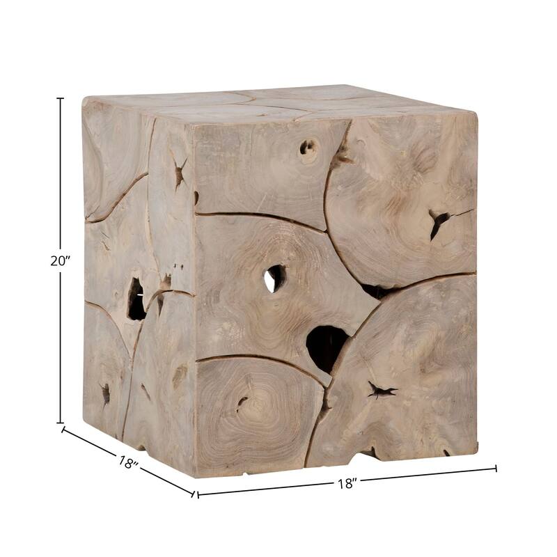 Scarlett Square Root Block Style End Table, Bleached Teak