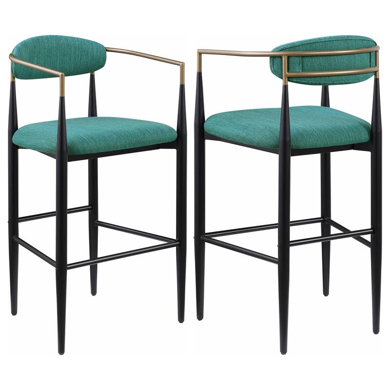 Tina Fabric Upholstered Metal Armrests Chairs (Set of 2) - Green - Bar Height