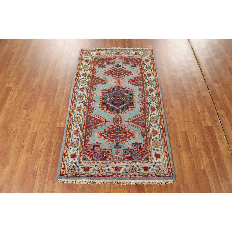 Hand Knotted Oriental 100% Wool Carpet Traditional Geometric Navy Blue & Blues Viss Area Rug - 5' 2'' X 3' 0''