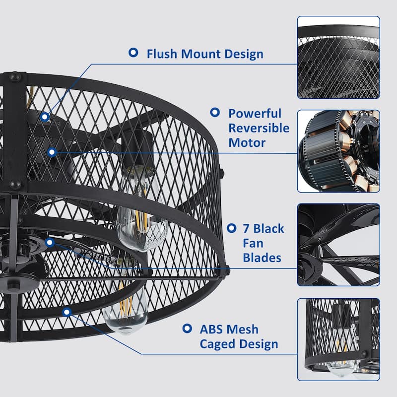 20-26Inch Caged Ceiling Fan with Light and Remote: APP Control Quiet DC Motor (E26 Bulbs Included)