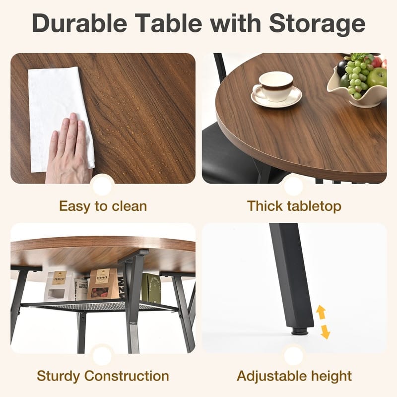34" Round Dining Table Set with 34.5"H Dining Chair for 4 Person