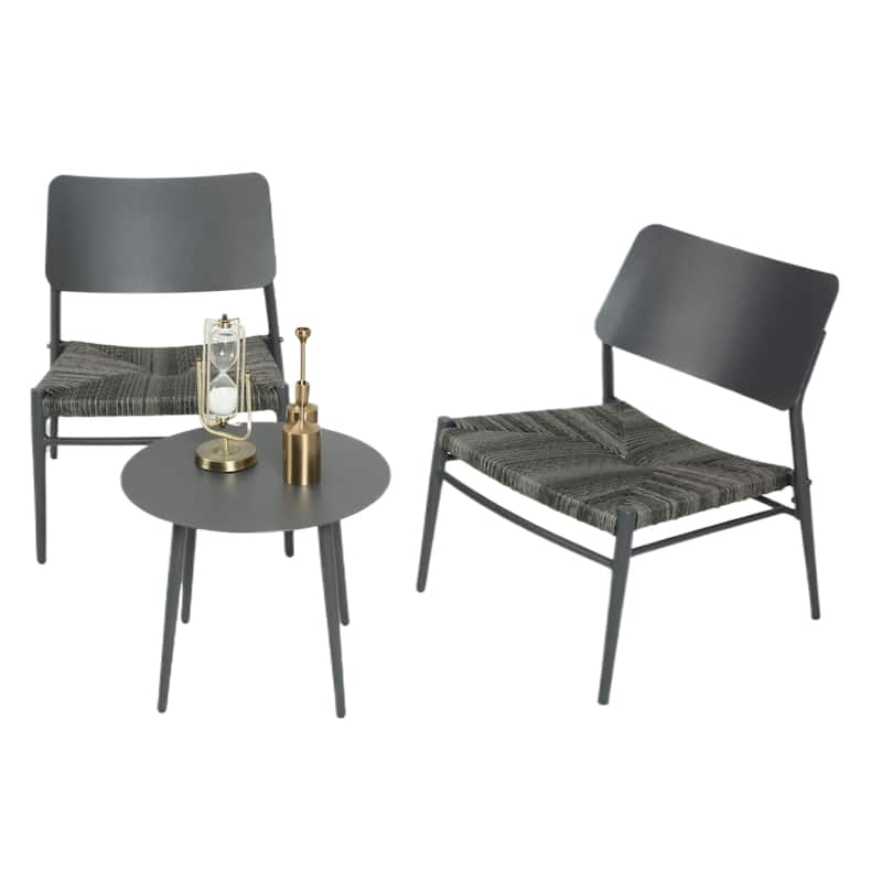 HOMEFUN Outdoor 3-Piece Aluminum Rattan Dining Sets - Dark Grey