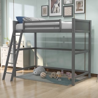 Solid Wood Twin Size Loft Bed with Ladder Gray - Bed Bath & Beyond ...