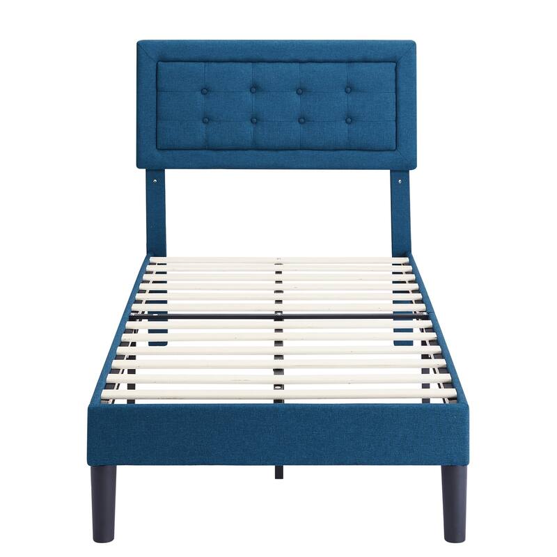VECELO Tufted Upholstered Kids Bed with Adjustable Headboard,Twin Size Bed Set of 2
