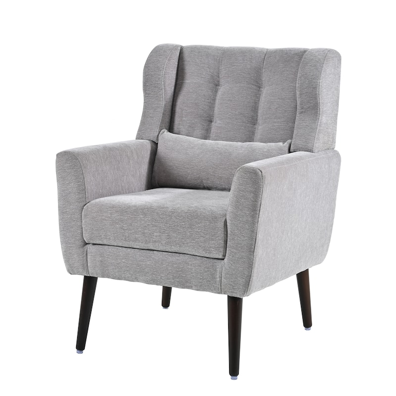 Grey Modern 24.21" Upholstered Button Tufted Arm Chair with Wood Legs for Living Room