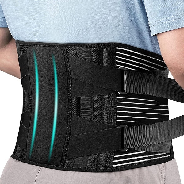 slide 1 of 10, Back Support Belt Lumbar Support Adjustable Air Mesh Back Brace
