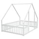 preview thumbnail 29 of 49, Wood House-Shaped Full Floor House Bed with Fence,Guardrails,Kids and Baby