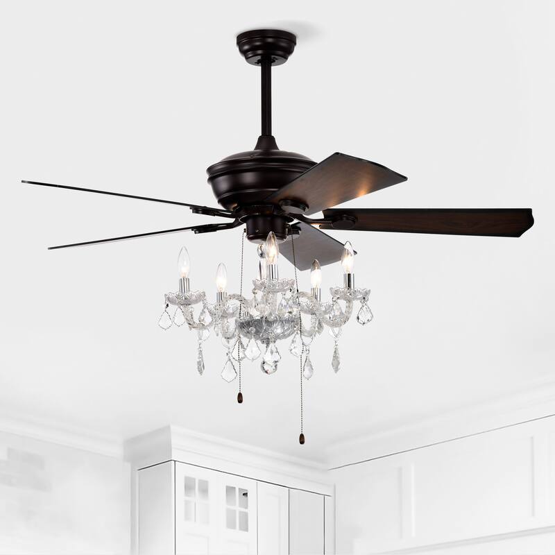 2-in-1 Ceiling Fan with Crystal Chandelier & 3-Speed Reversible Motor, Dual Finish Blades, Timer Function