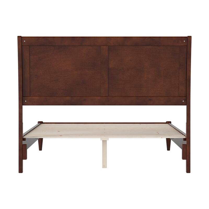 Solid Wood Low Profile Sleigh Bed with USB Ports - Full Size Platform Bed Frame, Walnut Finish