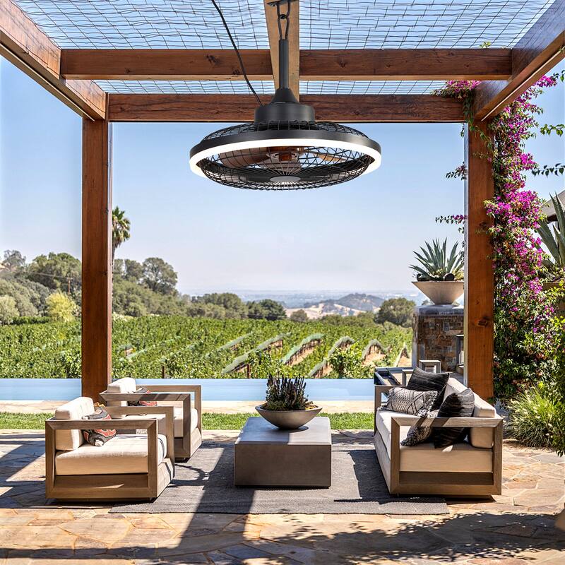 Bella Depot 20" Outdoor Ceiling Fan with Light and Remote 6-Speed Reversible Black Cage Fan
