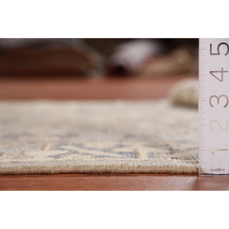 Hand Knotted Oriental 100% Wool Carpet Transitional Geometric Beige & Ivories Oushak Runner Rug - 11' 7'' X 3' 1''