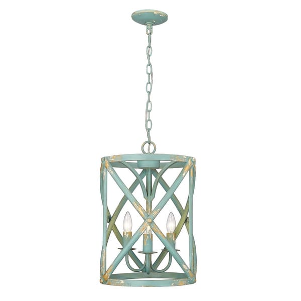 slide 2 of 13, Golden Lighting Alcott 3-light Pendant in Antique Black Iron Antique Teal