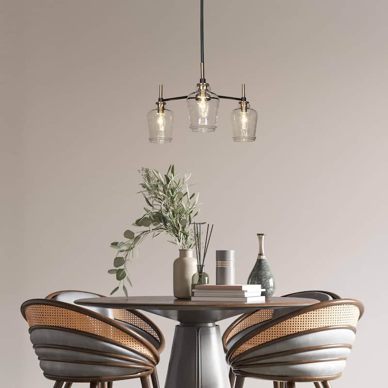 Modern 3-Light Black Gold Chandelier Glass Pendant Lights for Dining Room - D 21" x H 10"