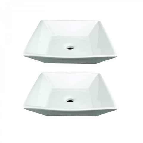 Square Countertop Vessel Sink 16 1/2" Ceramic Porcelain Art Basin Vanity Sink Pack of 2 Renovators Supply