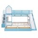 preview thumbnail 7 of 10, Full-Over-Full Castle House Bunk Bed with Slide & Storage Stairs, Wooden Playhouse Bedframe with 2 Drawers & 3 Shelves, for Kids