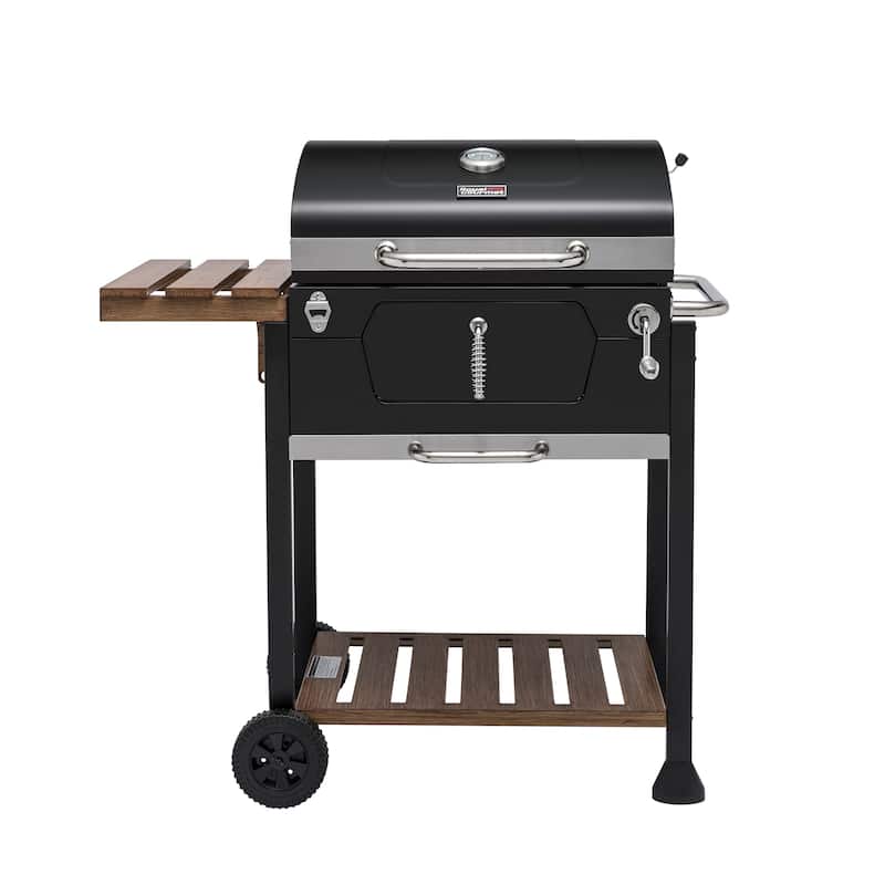 Royal Gourmet 24-Inch Charcoal Grill, BBQ Smoker with Handle and Folding Table, Black - Assembly Required