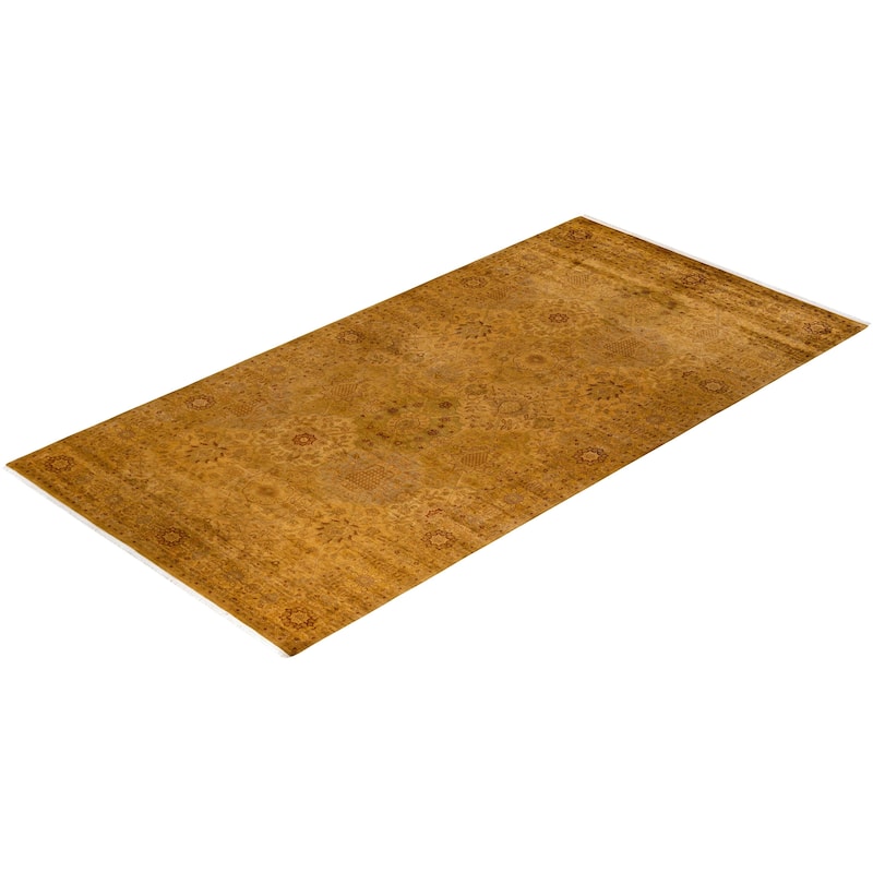 Overton Hand Knotted Wool Vintage Inspired Modern Contemporary Overdyed Gold Area Rug - 6' 3" x 12' 3"