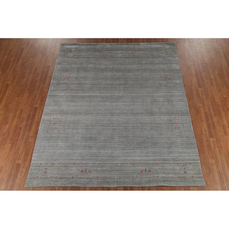 All-Over Striped Gabbeh Oriental Area Rug Hand-Knotted Wool Carpet - 8'2"x 9'9"