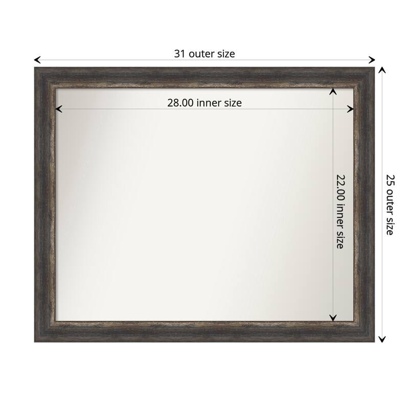 Non-Beveled Bathroom Wall Mirror - Bark Rustic Char Narrow Frame - 31 x 25 in - Bark Rustic Char Narrow