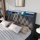 preview thumbnail 43 of 44, Lift Up Storage Platform Bed with USB Ports on Linen/PU Upholstered Headboard, 360° LED Low Profile Bed Frame, Remote Control