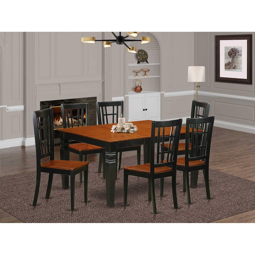 HomeStock 7-Piece Black and Cherry Finish Solid Wood Top Dining Table with 6 Chairs with Lattice Back