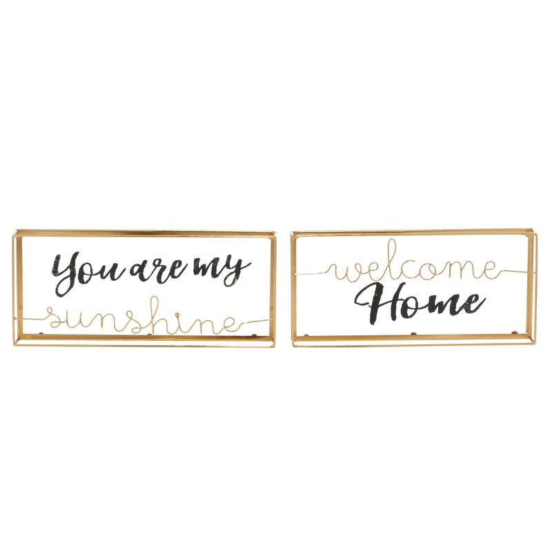 Gold Glass Contemporary Decorative Sign (Set of 2) - 14 x 2 x 6