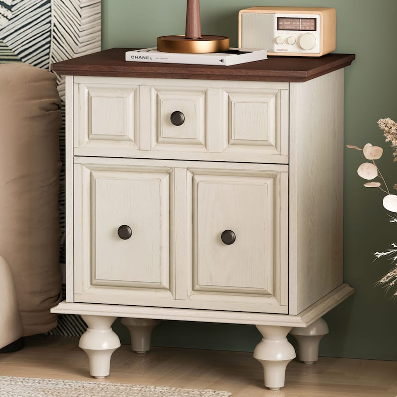 20.47"Vintage Nightstand with 2 Drawers and Roman Column Legs