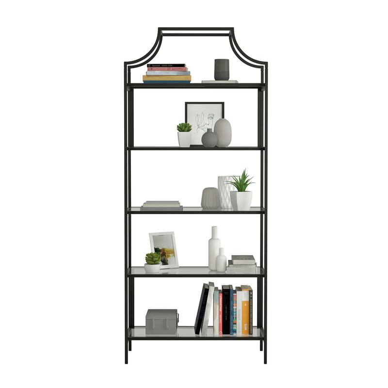 Engineered Wood Mid-Century Modern Bookcase with Open Shelving, Black - 30"W x 14.49"D x 70.87"H