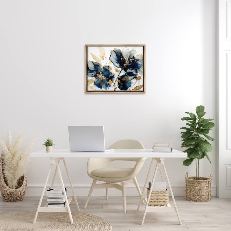 Stupell Blue Modern Flowers Framed Floater Canvas Wall Art Design by LSR Design Studio