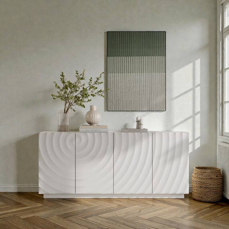 59 Inch Modern Buffet Cabinet with Storage, 4 Door Accent Sideboard with Shelves, Freestanding Floor Cabinet